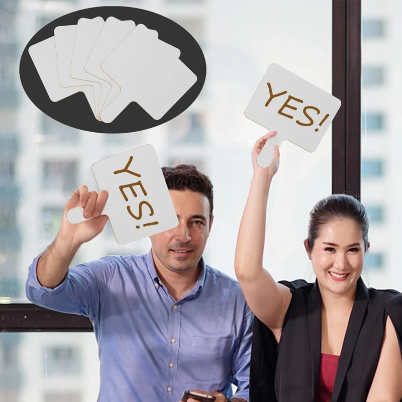 10Pcs 9.6X8inch Dry Erase Answers Paddle Handhold Wooden White Board Double Sided Answer