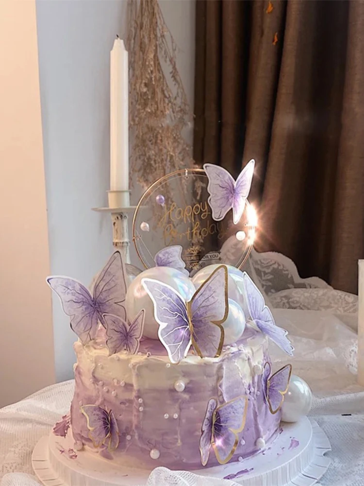 

Colorful Fantasy Butterfly Paper Cake Decoration Happy Birthday Decoration Outdoor Wedding Tools Holiday Celebration Supplies