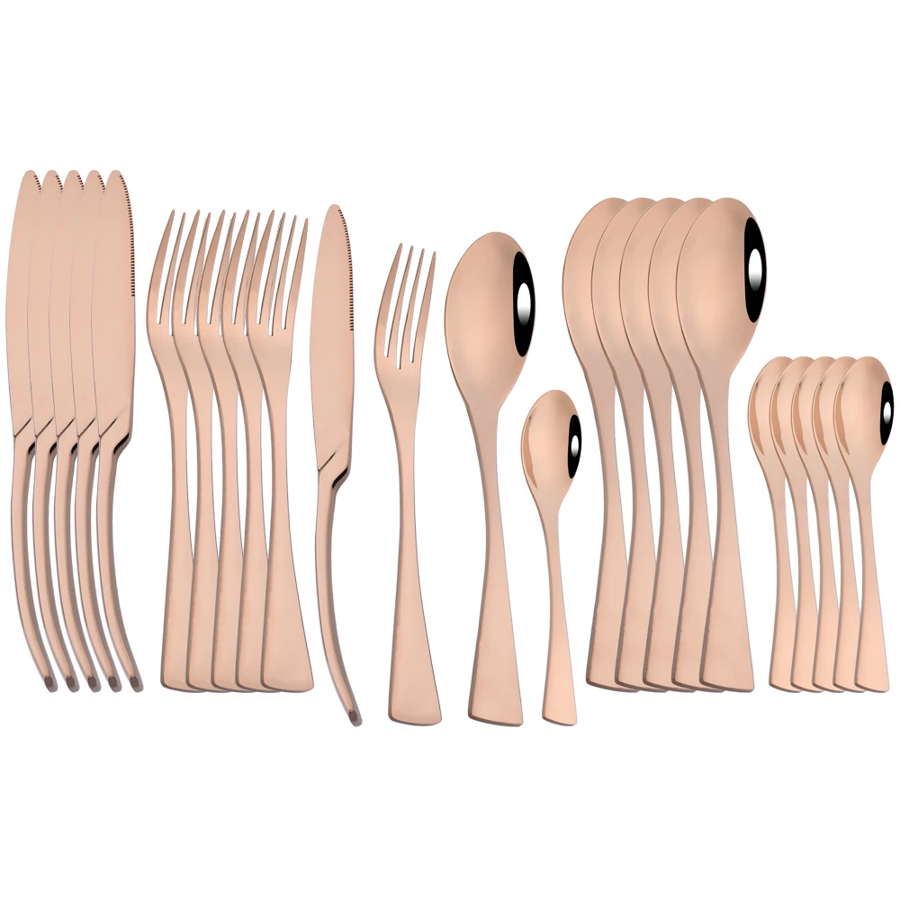 24Pcs Rose Dinnerware Set Western Stainless Steel Cutlery Set Knife Forks Coffee Spoon Tableware Kitchen Flatware Drop Shipping