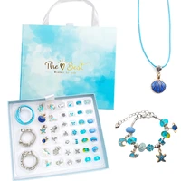 blue theme diy charm bracelet necklaces jewelry making kit with gift box for girls women valentines birthday christmas gift
