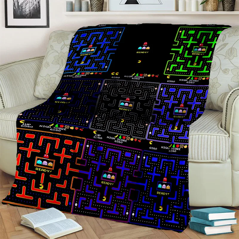 

3D Pacman Retro Classics Game Gamer Blanket,Soft Throw Blanket for Home Bedroom Bed Sofa Picnic Travel Office Cover Blanket Kids