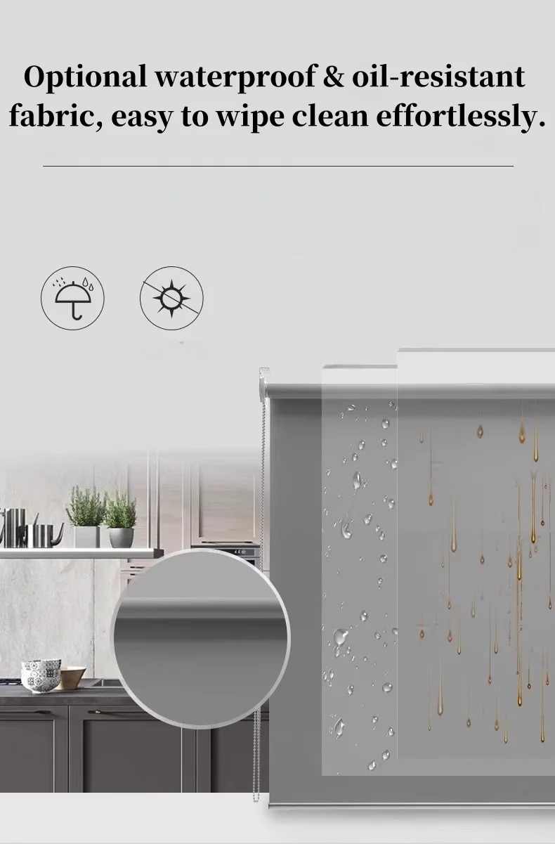 Фото Свернутая штора для домашнего использования – затемняющая, изолированная, водонепроницаемая, подъемная для ванной комнаты/туалета №5