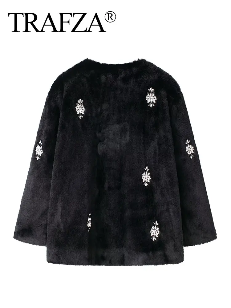 TRAFZA 2024 зимнее пальто из искусственного меха для женщин новый модный однотонный