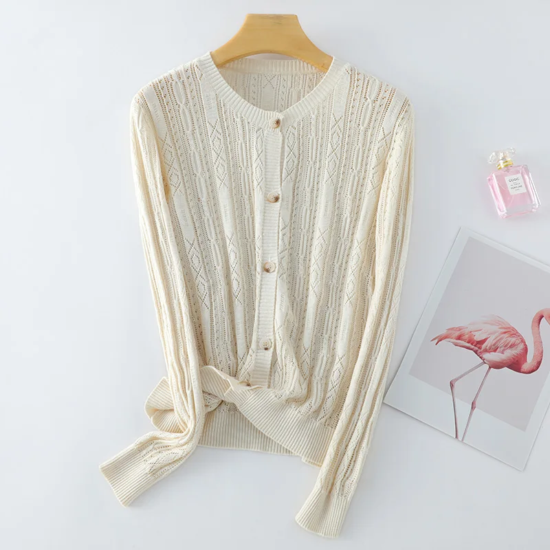 Женский тонкий свитер ZOCEPT, вязаный кардиган из чистого хлопка с ...