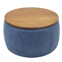 Free Dropshipping Round Storage Footrest, 2-in-1 Function, Can Be Used as Coffee Table and Footrest, Navy Blue