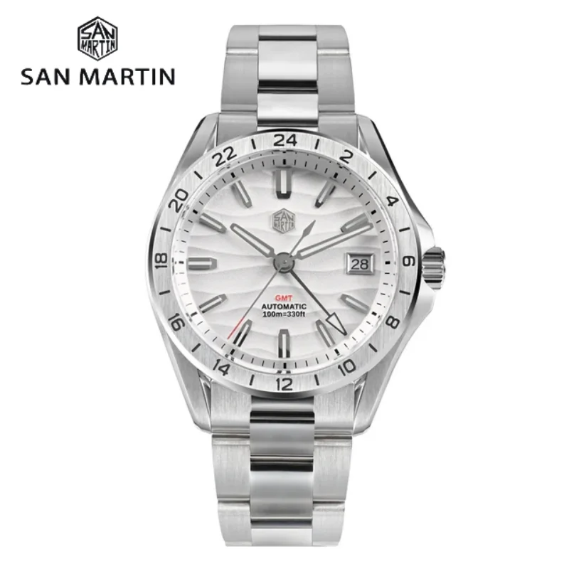 San Martin New 39mm Desert Texture Luxury Men Business Dress GMT Watch NH34 Automatic Mechanical Waterproof 100m Luminous SN0129
