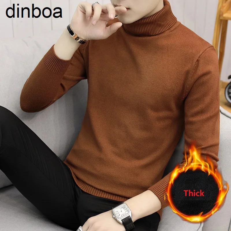 

New Y2k Clothes Men's Fashion Sweater Thick Fleece Warm Winter Roll Neck Confortable Basic Solid 14 Styles Slim Male Pullovers