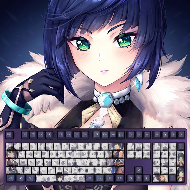 

New 108keys Game Genshin Impact Ye Lan Keycaps Cherry Profile PBT Material DIY Mechanical Keyboard Keycap Computer Accessories