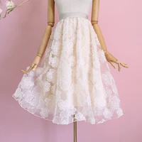 2022 new soft apricot gauze skirt sweet tender retro rose embroidered elegant shaggy loose skirt dress for women female