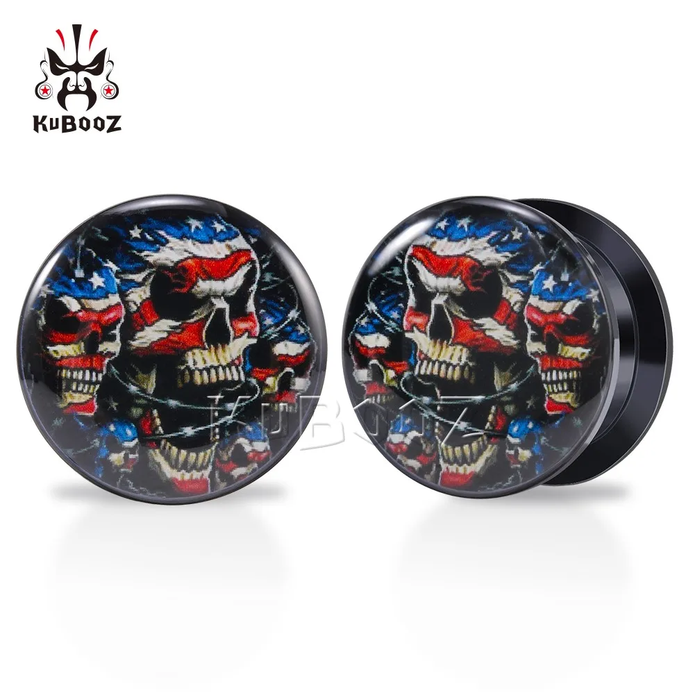 

KUBOOZ Latest Acrylic Skull Head Ear Plugs Gauges Tunnels Earring Body Piercing Jewelry Expanders Stretchers 6-30mm 2PCS