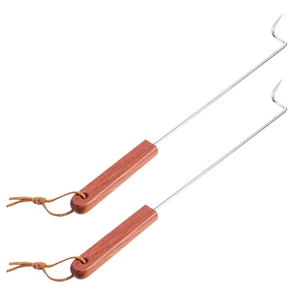 

2 Pcs Lamb Chop Fork Wooden Handle Grilling Tool Outdoor Roasting Sticks Practical Siding Hooks Cooking Turner Meat Flippers