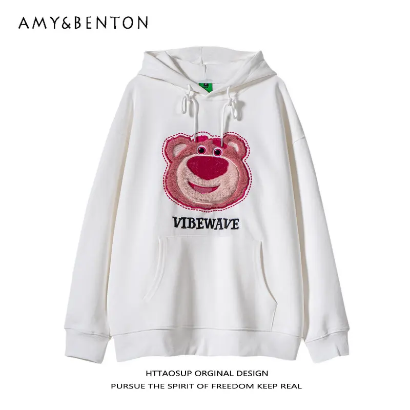 Cartoon Plush Embroidered Hoodie Female Trendy Tops Ladies New Dashion Trend Hooded Sweatshirts for Women Casual Pullover Tops