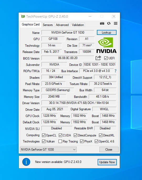 SZMZ видеокарта Geforce GT 1030 2 ГБ Gddr5 графические карты Gt1030 пластина для видео ddr5 no GTX 960