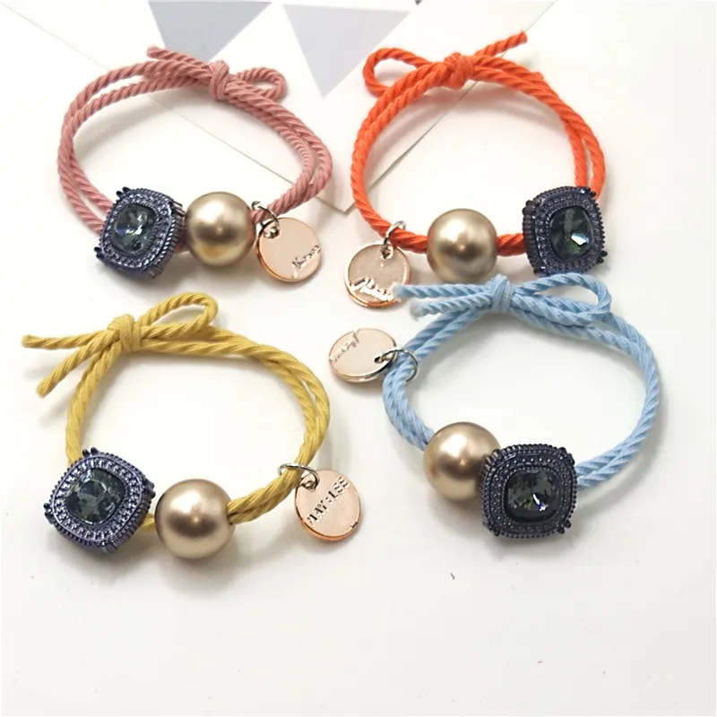 

12PCS/LOT Lovely Black Crystal Ball Elastic Hair Bands Knot Scrunchie Women Headbands Fashion Korean Hair Accessories For Girls