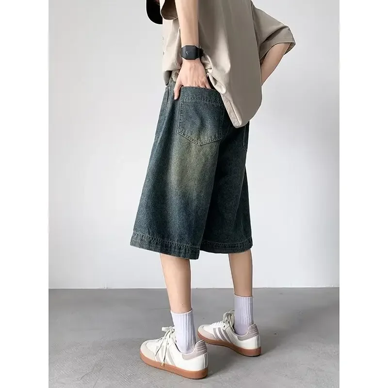 Винтажные джинсовые шорты для мужчин и женщин уличная одежда прямые брюки с