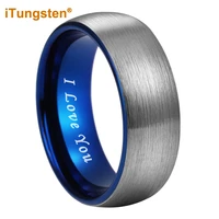 itungsten 6mm 8mm blue tungsten ring for men women engagement wedding band fashion jewelry i love you engraved matte comfort fit