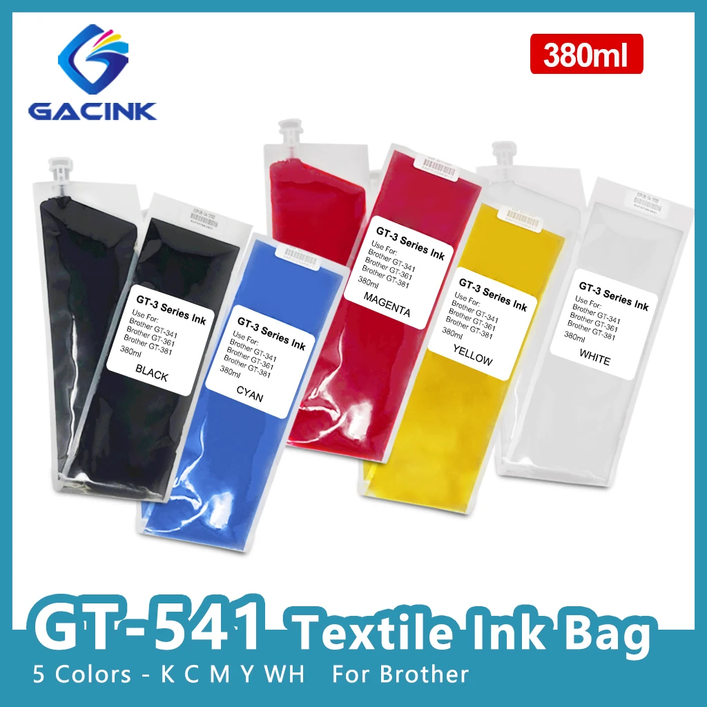 380ml/Bag GT-541 DTG Ink Textile Ink For GT541 GT 541 For Brother Textile Ink Bag For Brother GT-541 Garment Printer 5Colors