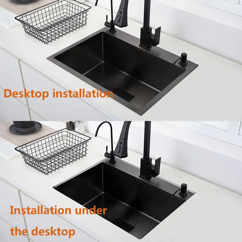 Одинарная кухонная раковина для мытья овощей из нержавеющей стали черная