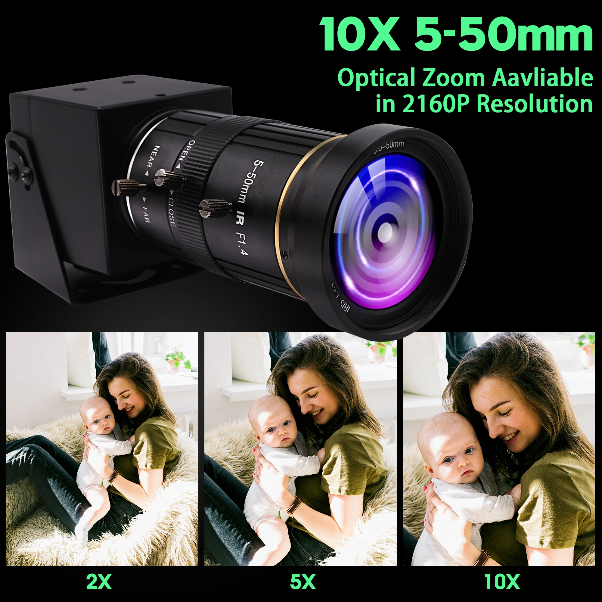 Камера ELP H-D-M-I 4K H.265 H.264 MJPEG IMX415 Веб-камера USB2.0 с 10-кратным зумом и объективом