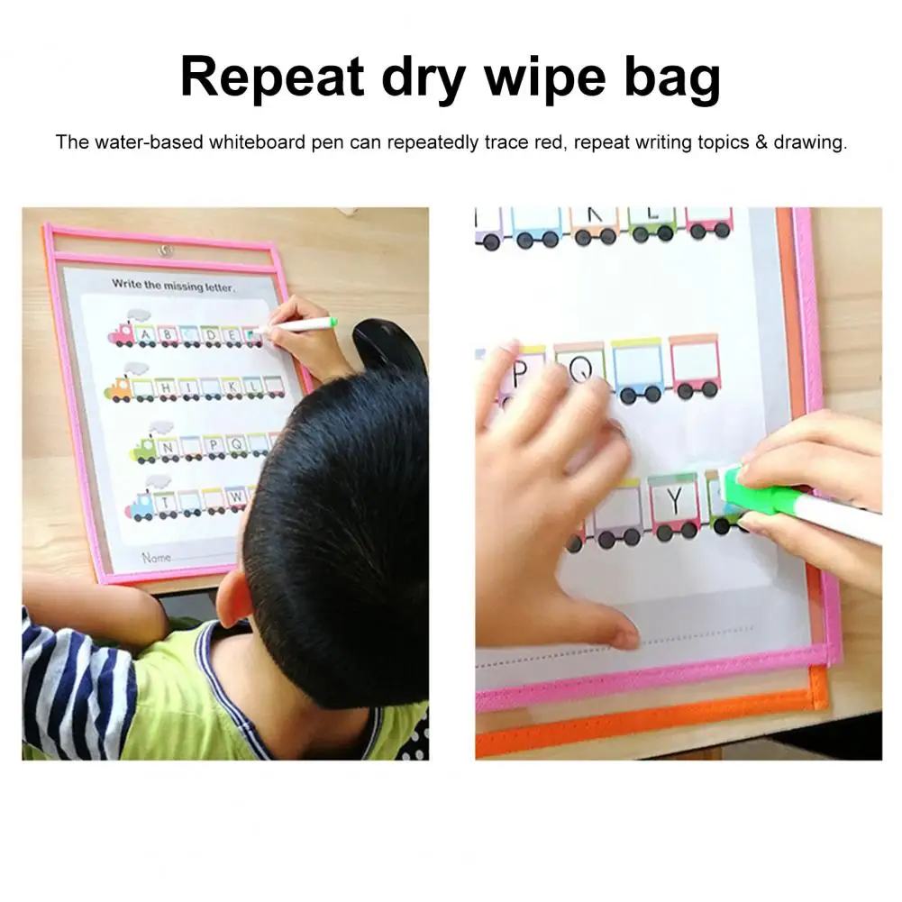 

6/10Pcs Useful PVC Dry Erase File Folder Shop Ticket Holder Transparent Visible Dry Wipe Bag Reuse School Supplies