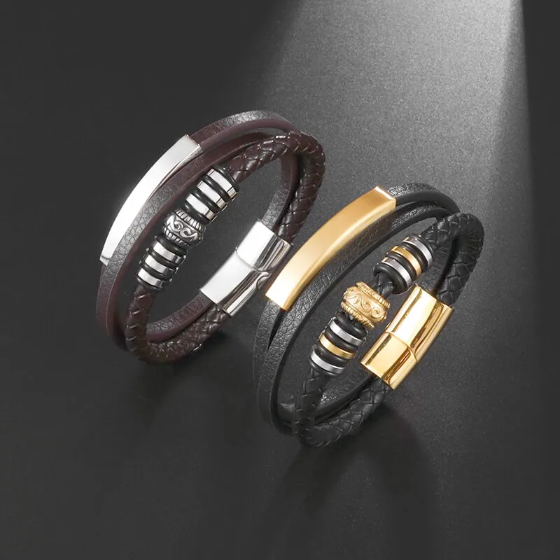 

Classic Multilayer Hand Braided Leather Bracelet with Magnetic Buckle Men's Cuff Bangle Wrist Charm Casual Jewelry Gift