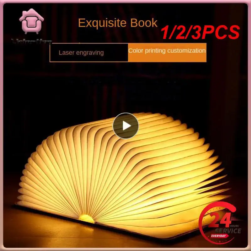 

1/2/3PCS Portable 3 Colors 3D Creative LED Book Night Light Wooden 5V USB Rechargeable Magnetic Foldable Desk Table Lamp Home