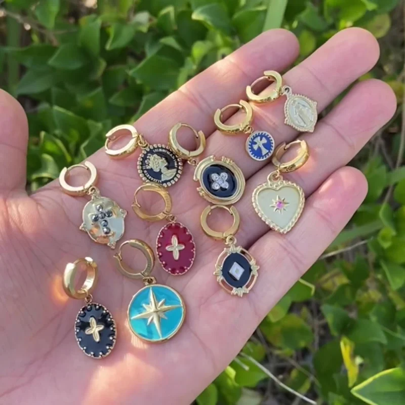 Stainless Steel Trendy Fashion Plated Gold Earring Round Charms Dangles Pendants for DIY Necklace Jewelry Making for Women