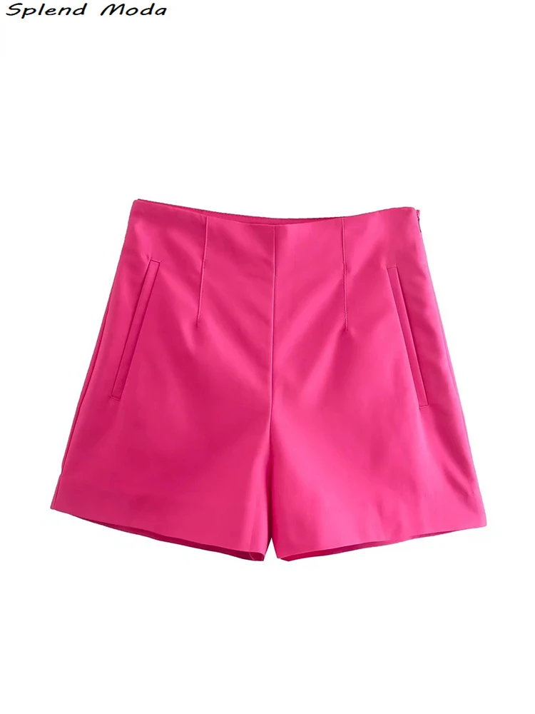 

ZA 2022 Women Summer Vintage Fly Side Pockets Shorts Fashion High Waist Side Zipper Office Lady Female Casual Shorts Vestidos