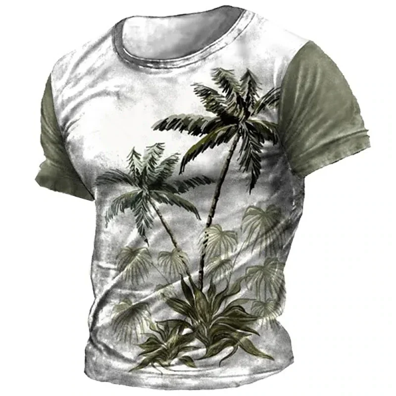 

New Hawaii Men's T-shirt 3d Coconut Tree Printed T-shirt Fashion T-shirt Summer O-Neck Top Oversized Short Sleeve Men's Clothing