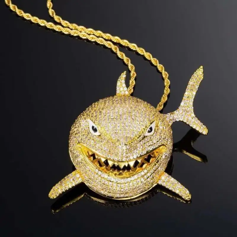 

Men Women Fashion Hip Hop Fierce Shark Inlaid Crystal Zircon Pendant Necklace Cool Rap Rock Party Jewelry