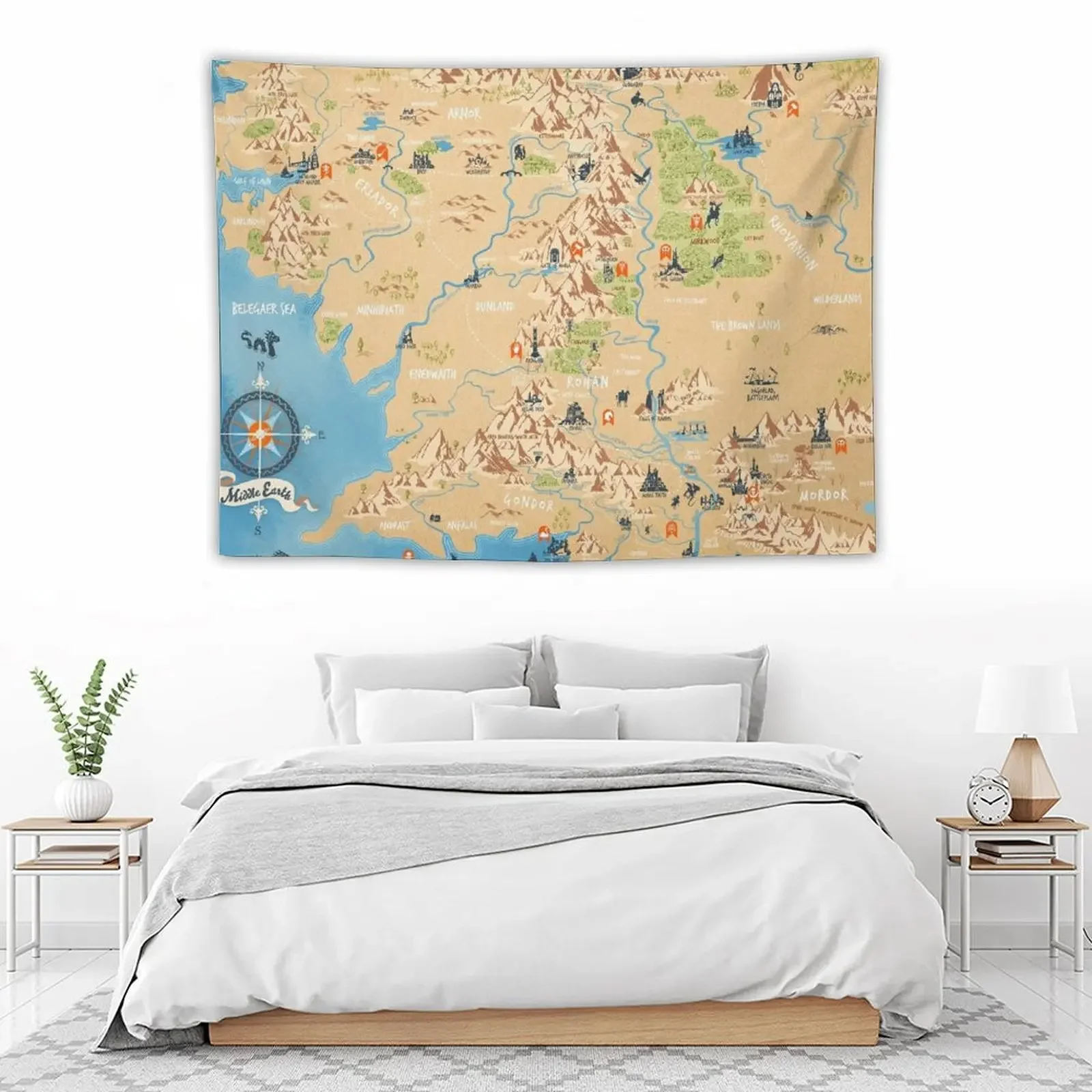 Толкин - карта средней земли простые значки иллюстрации гобелен украшения для