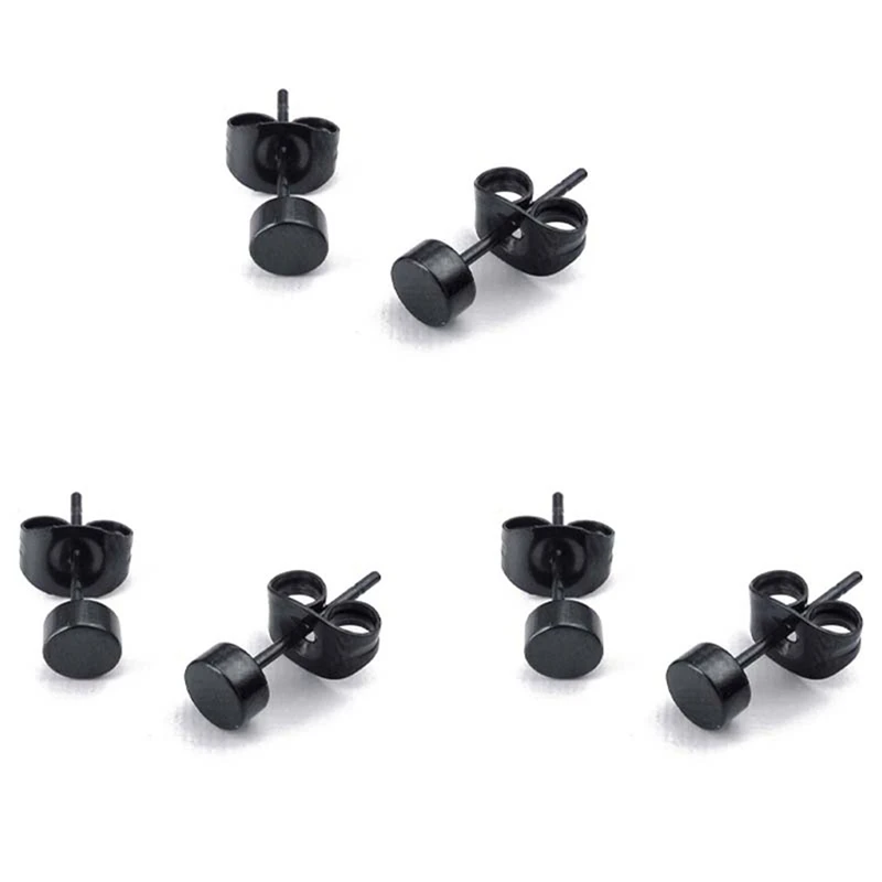 

Круглые серьги-гвоздики 3 мм, 6 шт. (3 пары)-нержавеющая сталь-для мужчин-цвет черный-с подарочным мешком