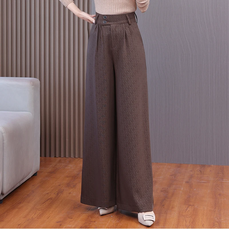 2 Colors 2022 New In Women High Waist Loose Pants Black Brown Straight Leg-wide Trousers Fashion Casual Office Elegant Culottes