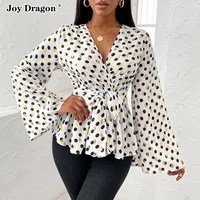 women v neck leopard print tops 2022 new fashion spring summer slim fit pullover blouse casual business trumpet sleeve t shirts
