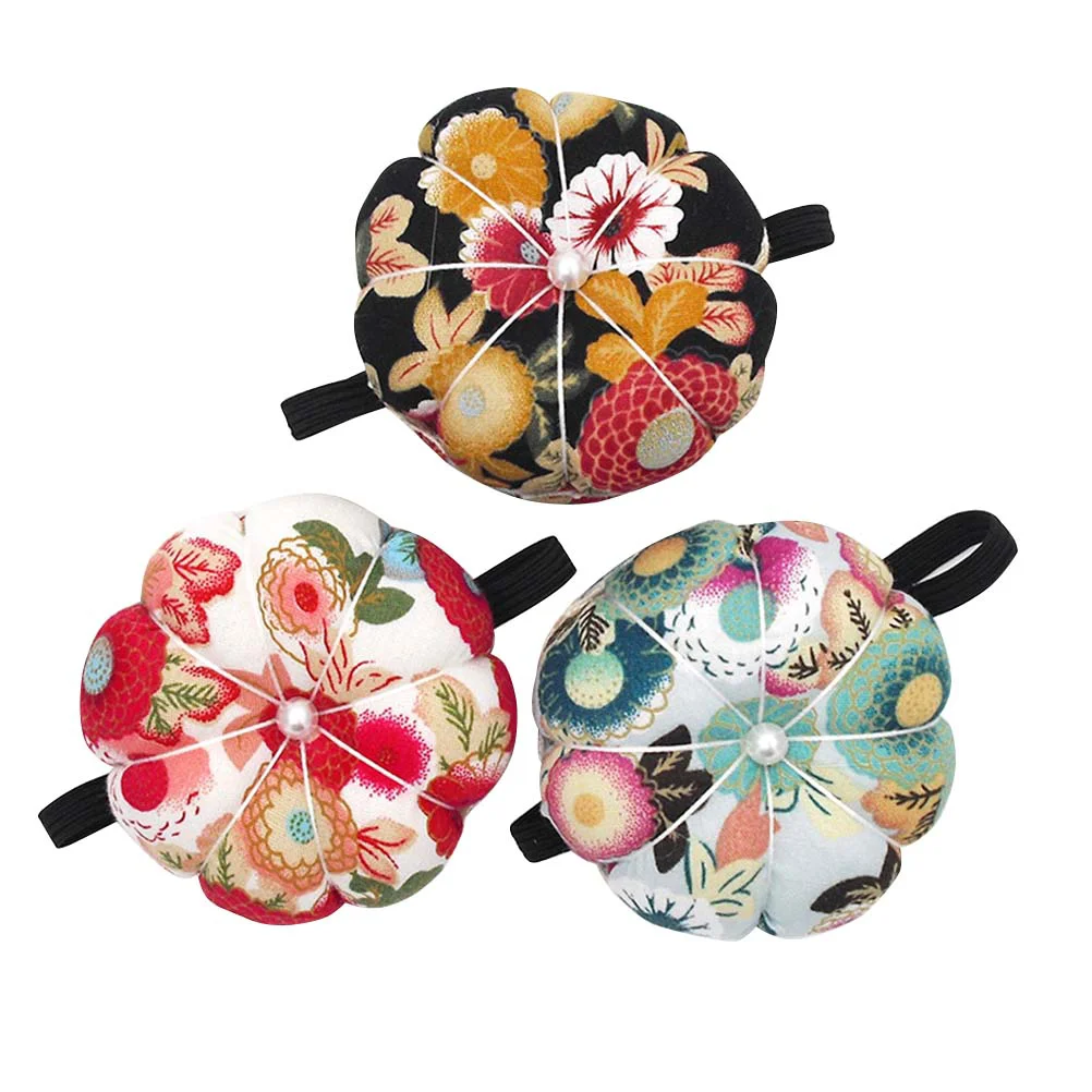 

3pcs Pin Cushions Pumpkin Shaped Retro Wrist Band Stitch Needle Pads Pin Base for Home