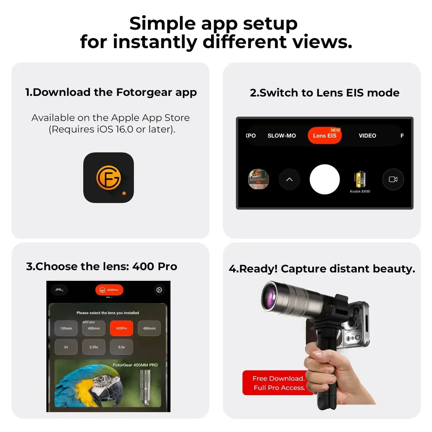 Фото Телеобъектив Fotorgear 400 мм Pro для смартфона, дополнительный универсальный телеобъектив для съемки с большой дистанции, крепление T-Mount/резьба 17 мм №3