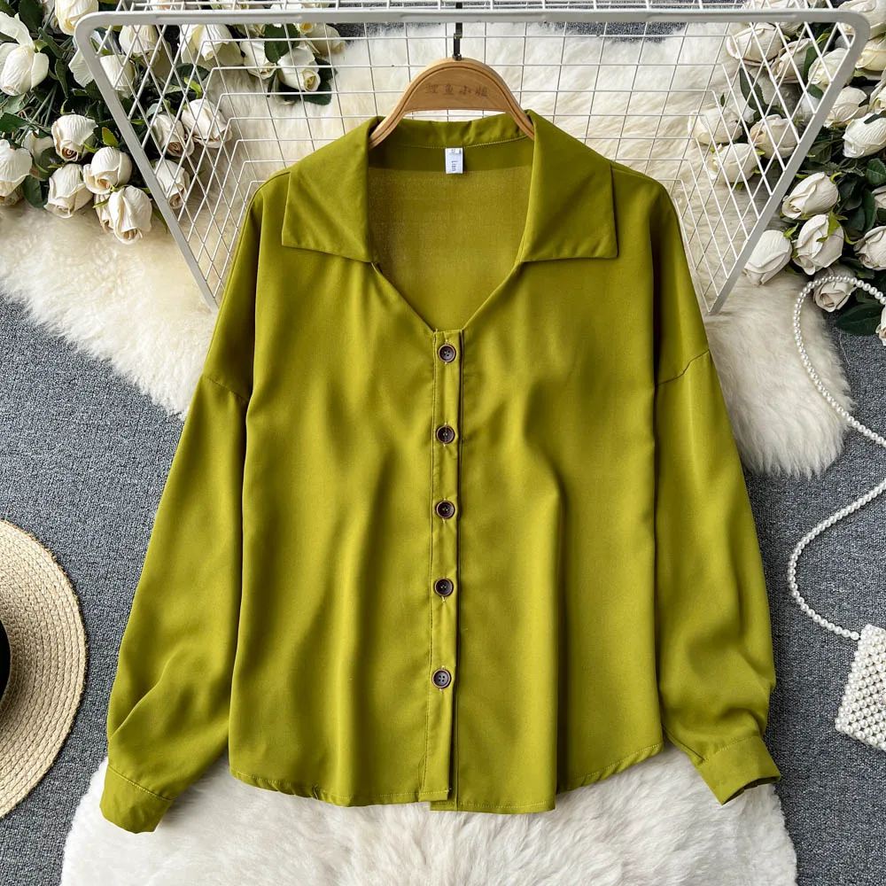 

New Lapel Single-breasted French Vintage Long-sleeved Chiffon Design Sense Temperament Satin Shirt