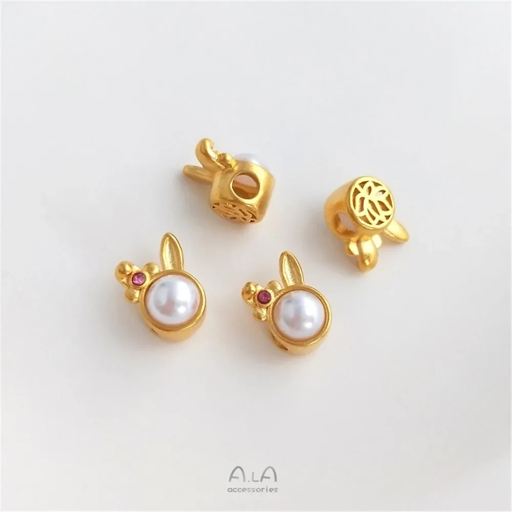 Песочное золото инкрустированный искусственным жемчугом лунный камень кролик