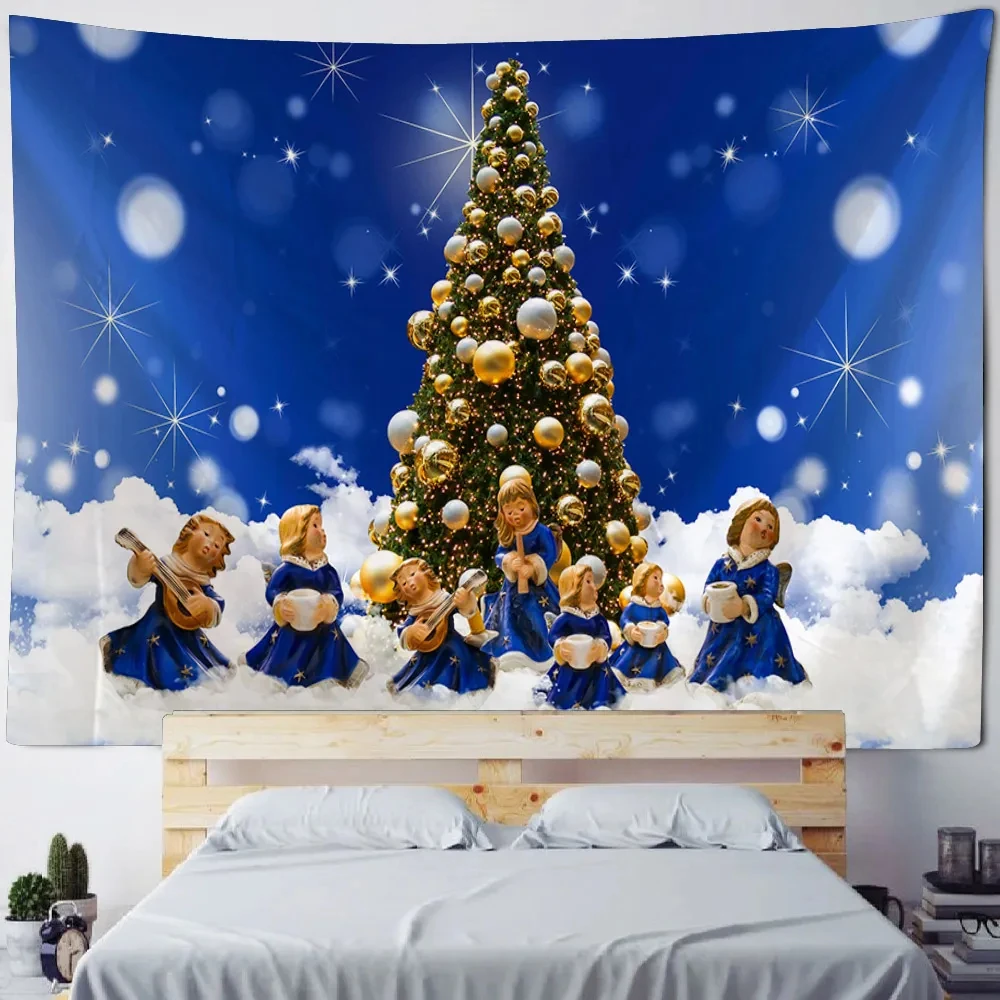 

Рождественский гобелен, украшение для дома, общежитие, Снежная елка, подарок Санта-Клаус, художественное оформление, богемный мультяшный фон из ткани