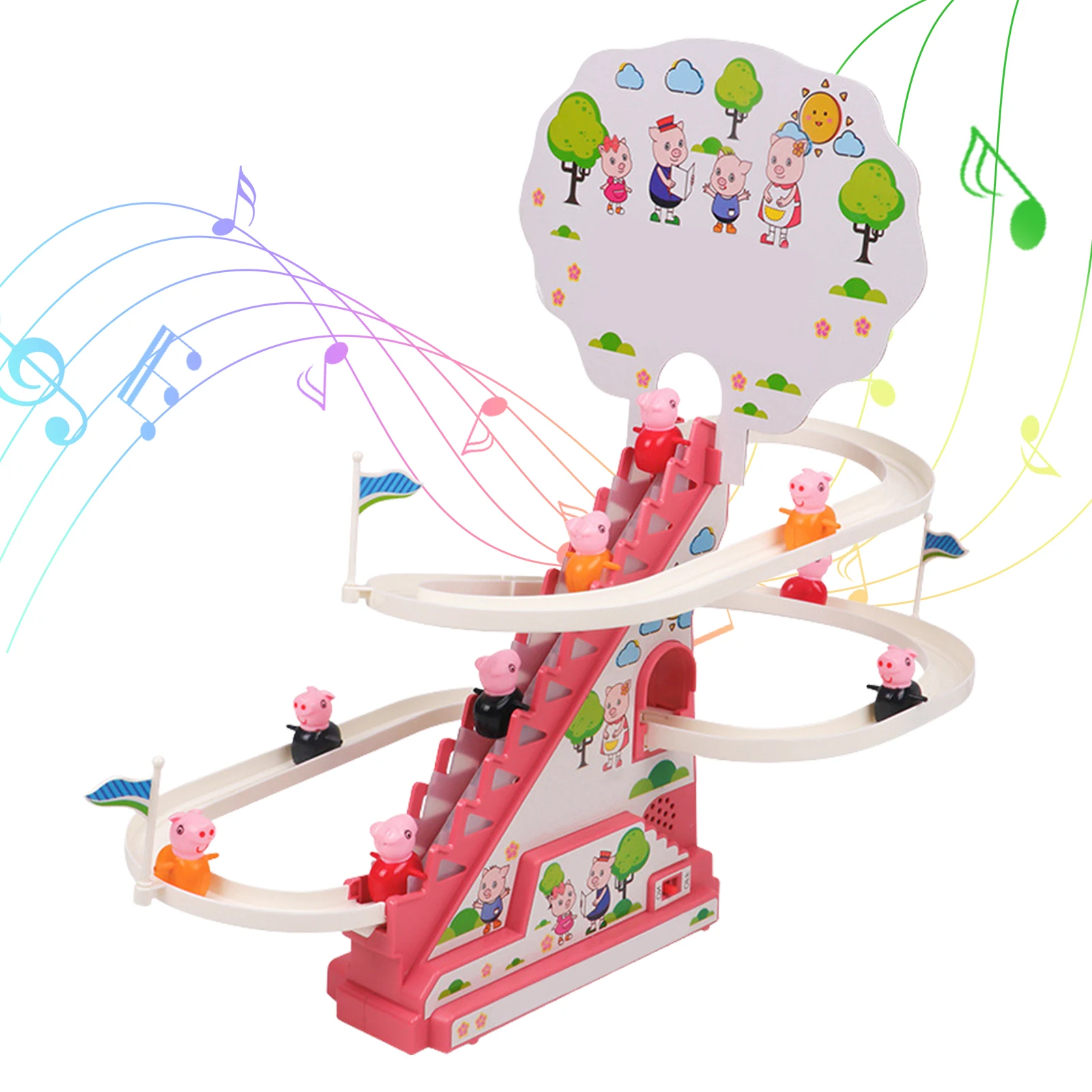 

Pig/Dinosaur Track Slide Toys Electric Climbing Stairs Toy Puzzle Children's Race Stair Climbing Game Birthday Gift For Toddler