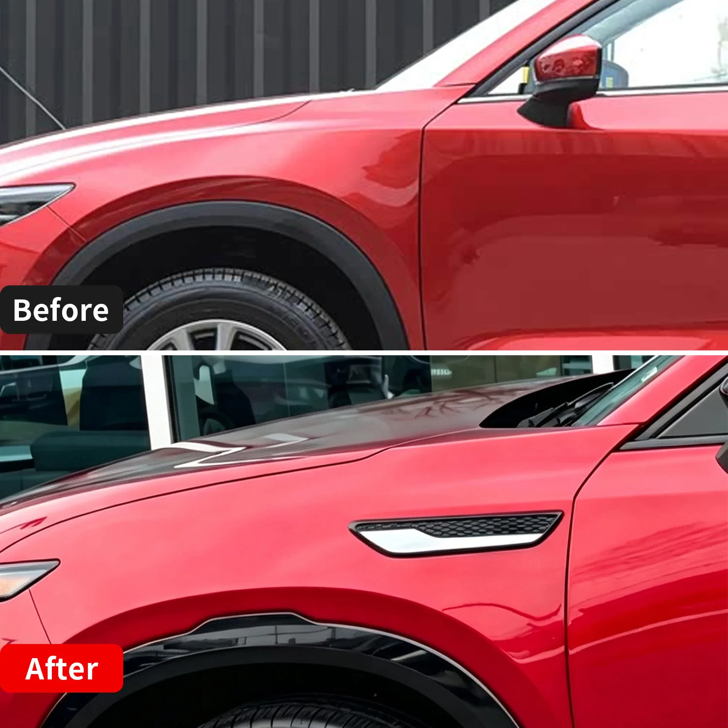 Фото Для Mazda CX-5 CX5 2026: Декоративные накладки из нержавеющей стали на боковые вентиляционные отверстия крыльев, накладки на колесные арки, боковые маркерные элементы, аксессуары для декора автомобиля №4