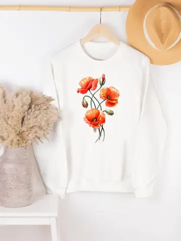 Clothing Autumn Spring Casual Hoodies Woman Flower Sweet Love Trend Graphic Sweatshirts Fashion Female Print Women Pullovers