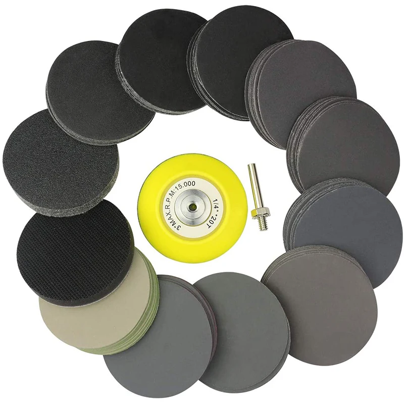 

Sanding Discs 3Inch, Hook And Loop Wet Dry Silicon Carbide Sandpaper, With Shank Backing Pad,Soft Buffering Pad