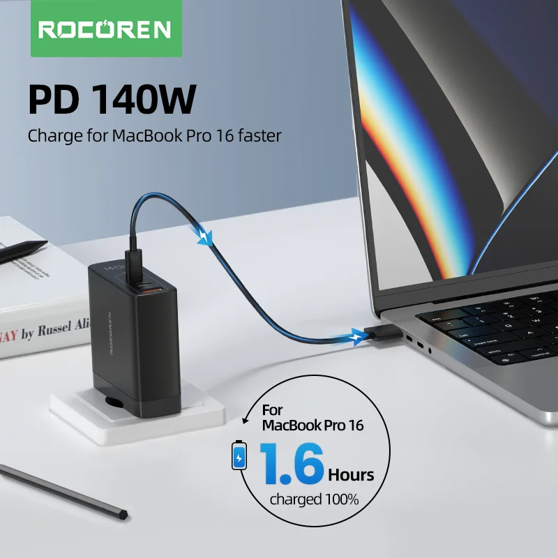 Tanie Rocoren 140W GaN ładowarka USB Typ C PD 3.1 QC Szybkie ładowanie 4.0 3.0 USBC Szybka ładowarka Do MacBook Pro IPhone 14 Xiaomi