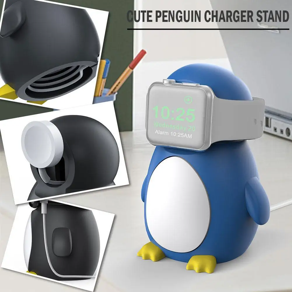 

Silicone Charger Stand For Apple Watch 7 6 5 4 3 2 1 SE Cartoon Penguin Charging Dock Holder For IWatch 45/38mm Desktop Station