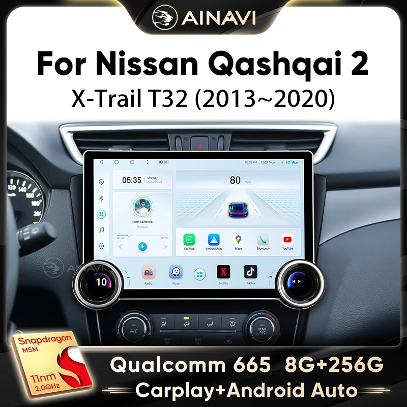 Ainavi беспроводной CarPlay Android авто радио для Nissan Qashqai J11 X-Trail 3 T32 2013-2000 автомобильный