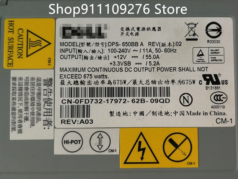 Оригинальный блок питания для сервера DELL PE1800 DPS-650BB A FD732 P2591 KD045 MAX 675 Вт