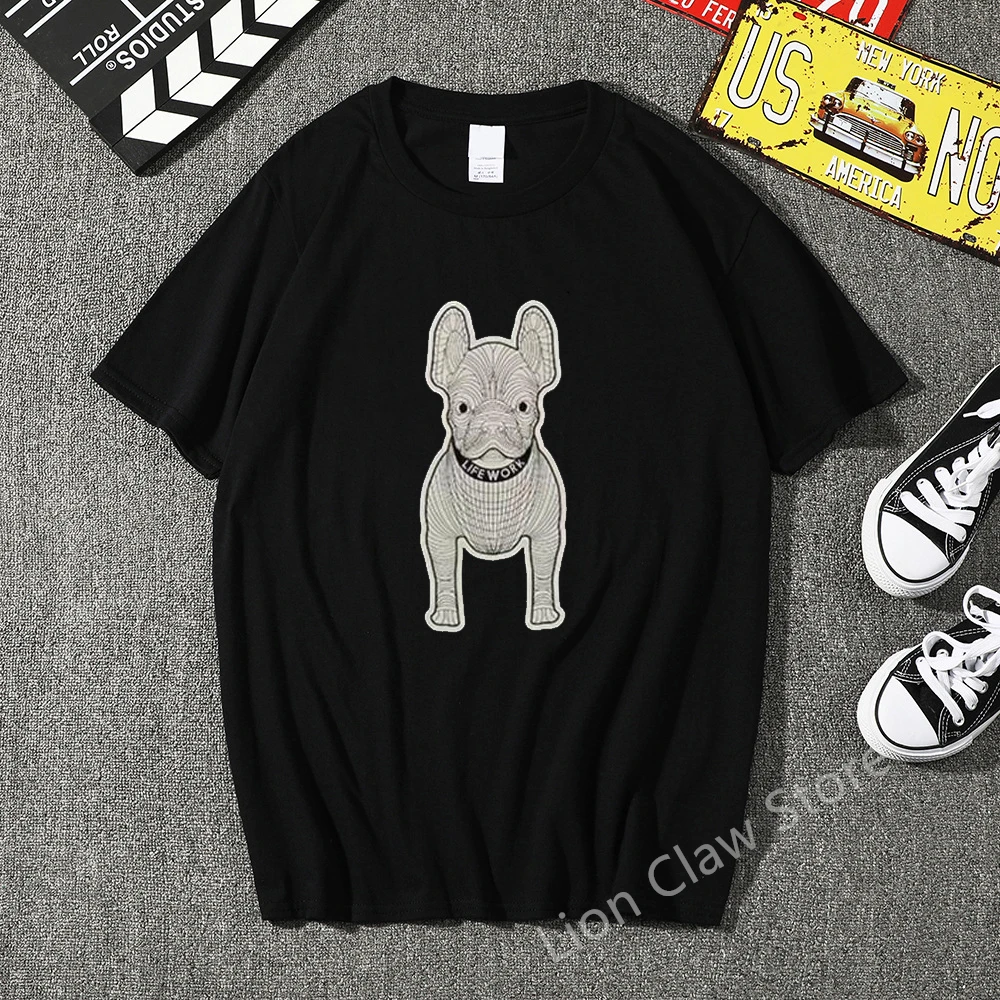 Summer T-Shirt Man Korean Trend Dog Print Hip Hop Lifework T Shirts For Women Oversize Unisex Streetwear Tshirt Cotton Tee Top images - 6