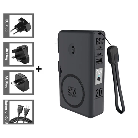 Твердотельный аккумулятор Power Bank 20000 мАч, 65 Вт, быстрая зарядка для ноутбука, беспроводное зарядное устройство Qi 25 Вт для зарядного устройства Magsafe для Apple Watch