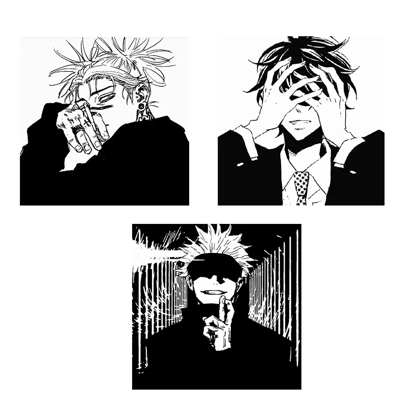 

Comic black and white characters Heat Transfer Striped Anime Jujutsu Kaisen Gojo Satoru Printed Patch Iron On White T-Shirt DIY